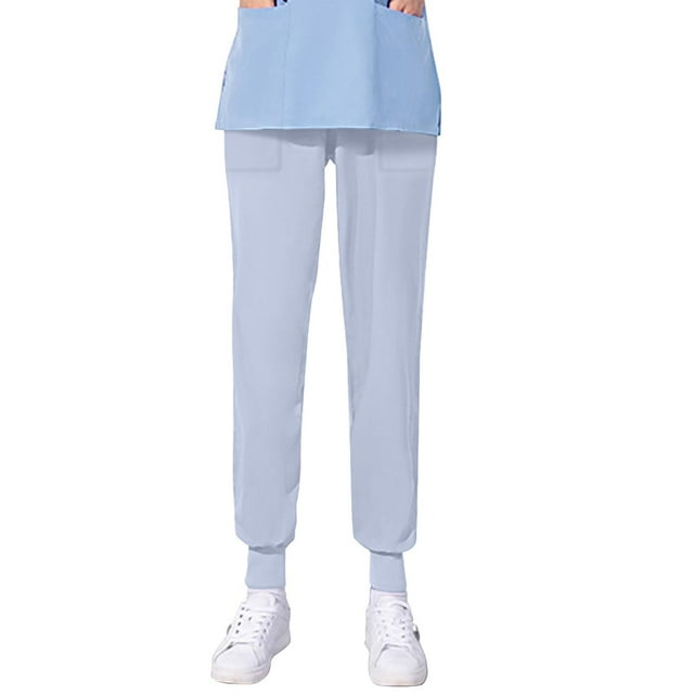 TIMIFIS Medicals Scrub Pants for Women Stretch Yoga Scrub Joggers Plus Size Nursing Pants Solid Color Four Season Loose Work Pants with Pockets - Spring/Summer