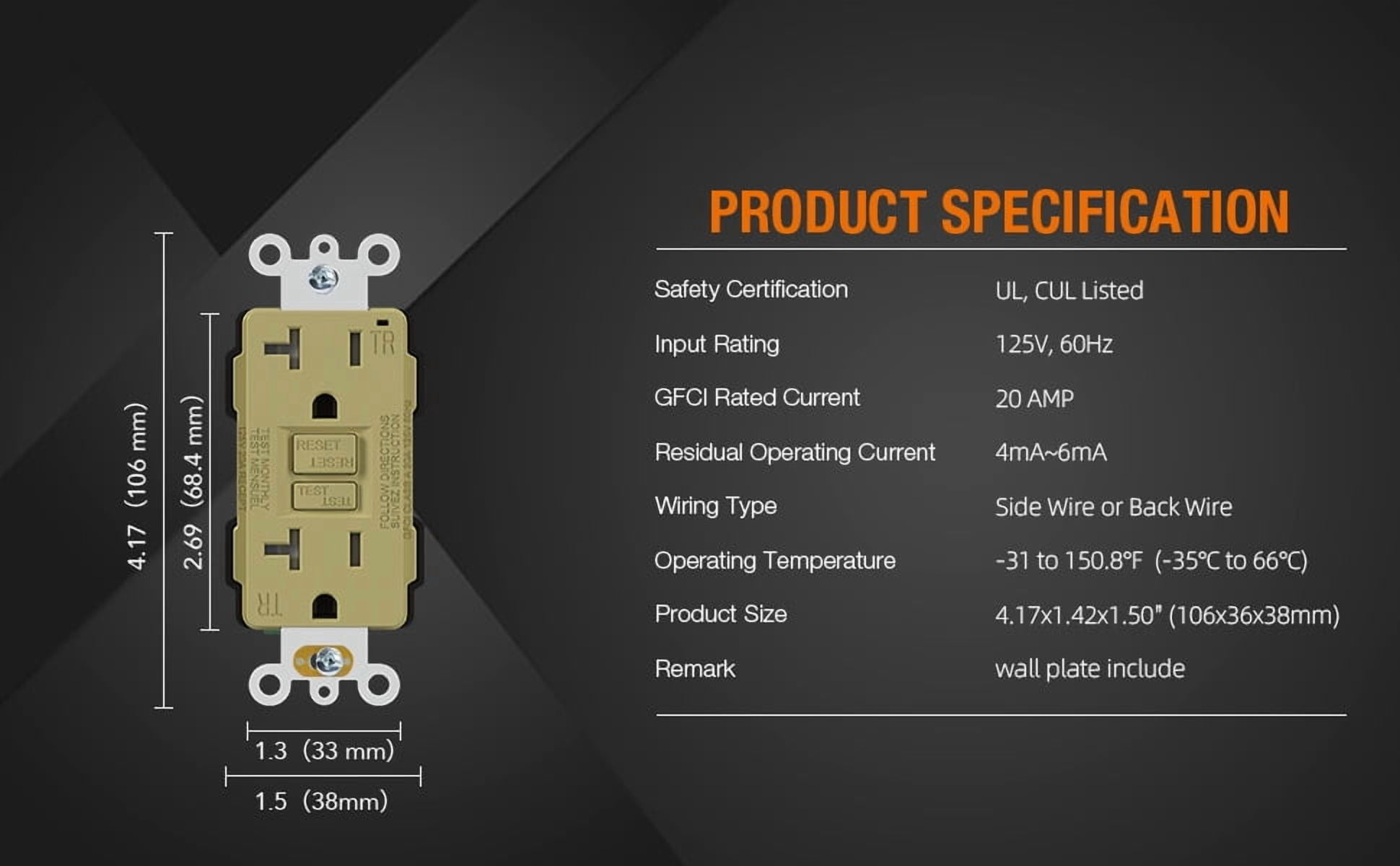 GFCI Outlet 20 Amp, Self-Test GFCI Electrical Outlet with Thinner Design, TR Tamper Resistant GFCI Receptacle, Ground Fault Circuit Interrupters with Wall Plate, UL Listed, Lvory 2PC