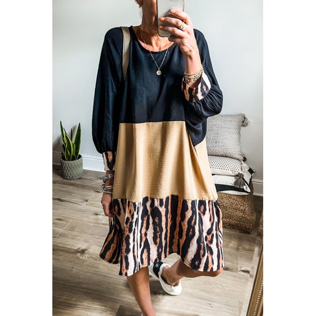 FOLUNSI Robe Mini Style-Savvy : Manches Bishop & Rayures Tiger Vibe