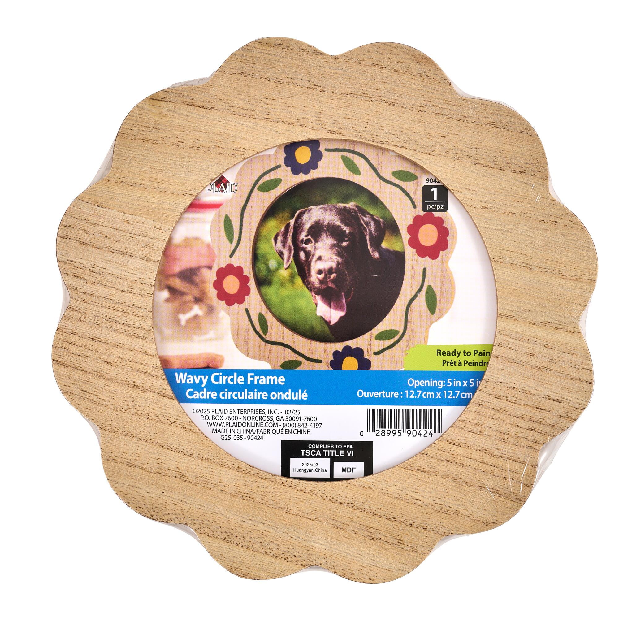 Plaid Unfinished Wavy Circle Wood Frame