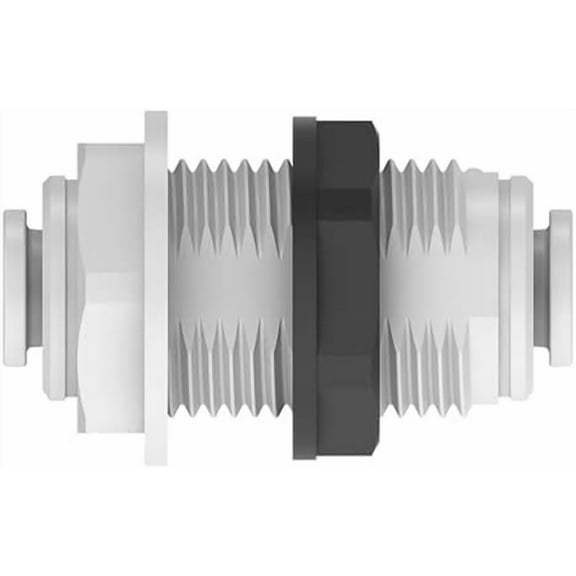 IPW Industries Inc-John Guest - Polypropylene Reducing Bulkhead Union Quick Connect Fitting 3/8" OD x 1/4" OD x 0.83" / Single - PP121208W