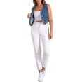 thumbnail image 2 of CHALCO INSPIRE CHIC Chaleco de Mezclilla para Mujer Y2K Cuello en V Sin Mangas Botones Chaleco Corto M Azul, 2 of 6