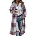 thumbnail image 3 of TKLPEHG Flannel Shirt Women Plaid Jacket Womens Shacket Casual Lapel Button Long Sleeve Trench Coat Warm Winter Jackets (Purple,XL), 3 of 5