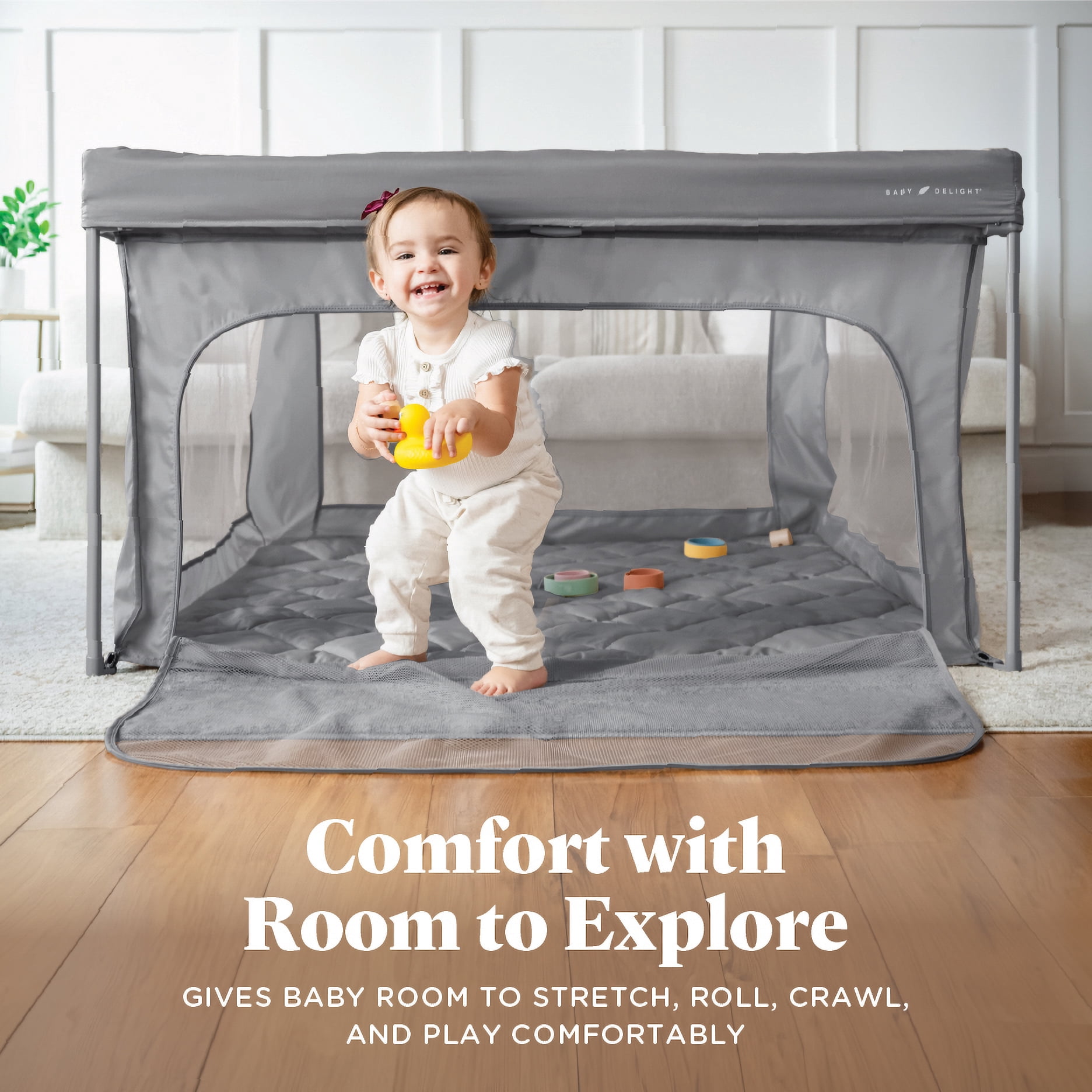 Baby Delight Playport Portable Playard, Spacious, Breathable & Travel Ready, Grey
