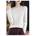 thumbnail image 1 of Suéter de lana pura de otoño, camisa de punto para mujer, cuello redondo, suelto, color sólido, estilo occidental, suéter de punto que combina con todo, 1 of 5
