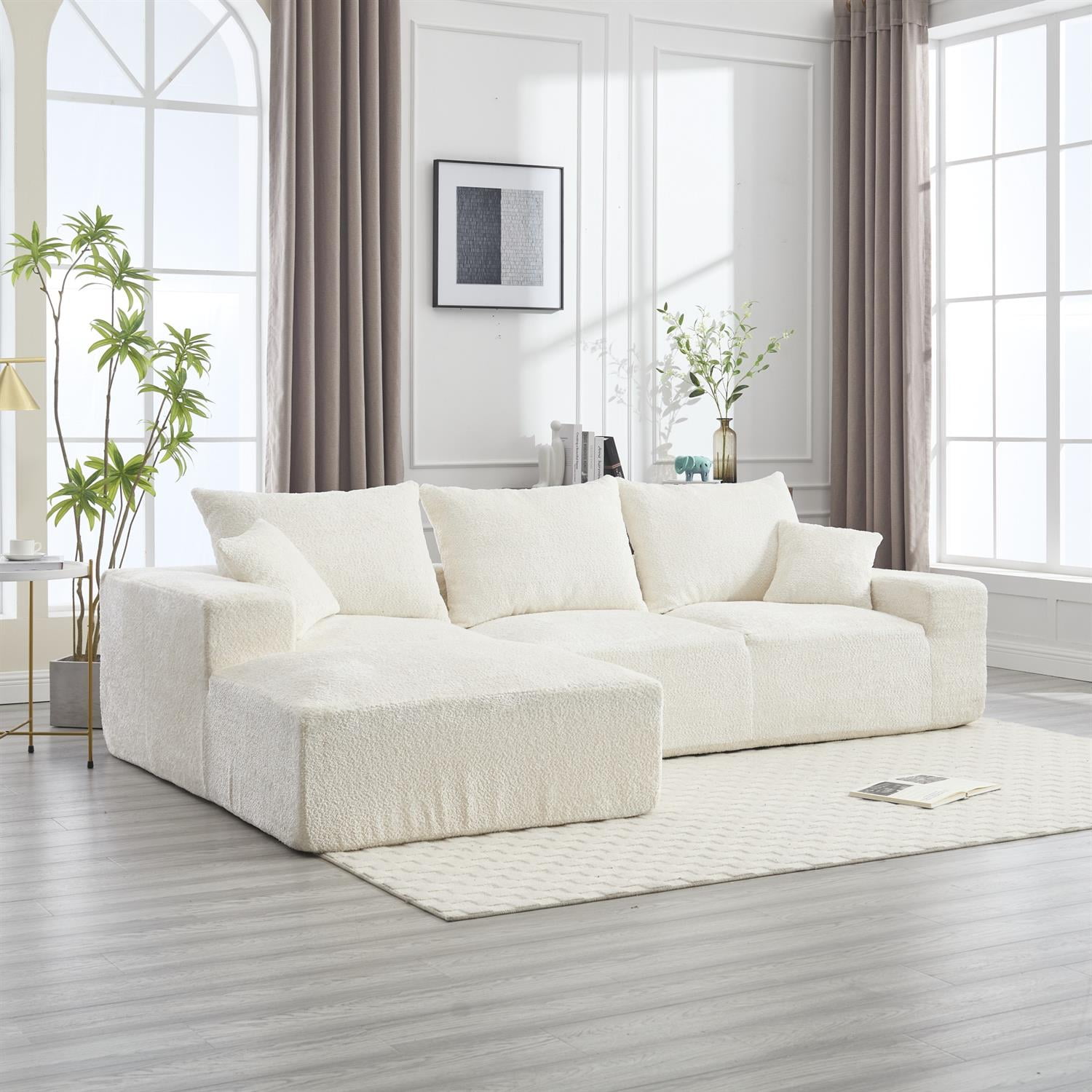 Demi Bonn 108" Modern L-Shaped Sofa, Premium Fabric Couch with Deep Seating, Freestyle Setup, No Assembly Needed for Living Room Relaxation, White