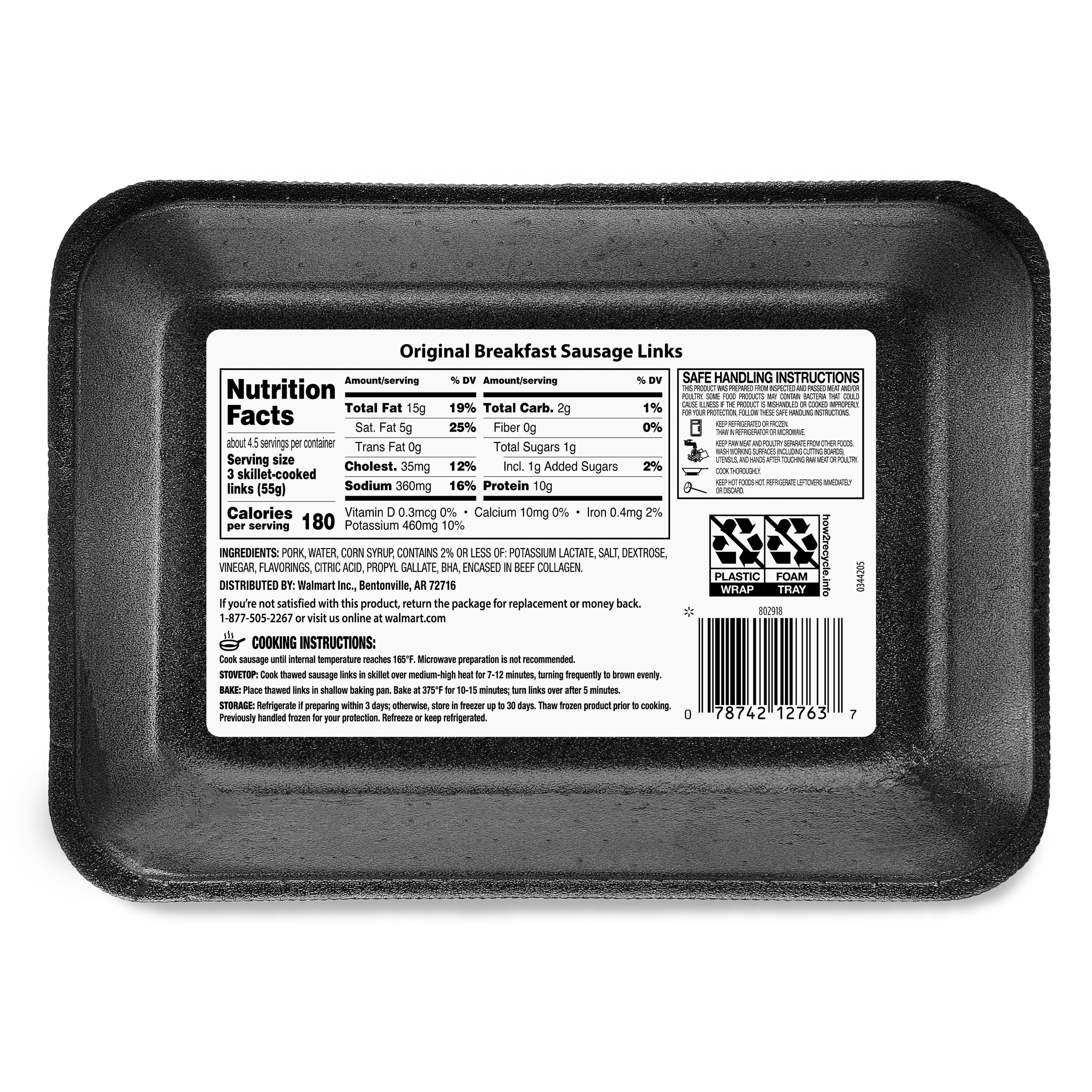 Great Value Uncooked Original Breakfast Pork Sausage Links, 12 oz Package