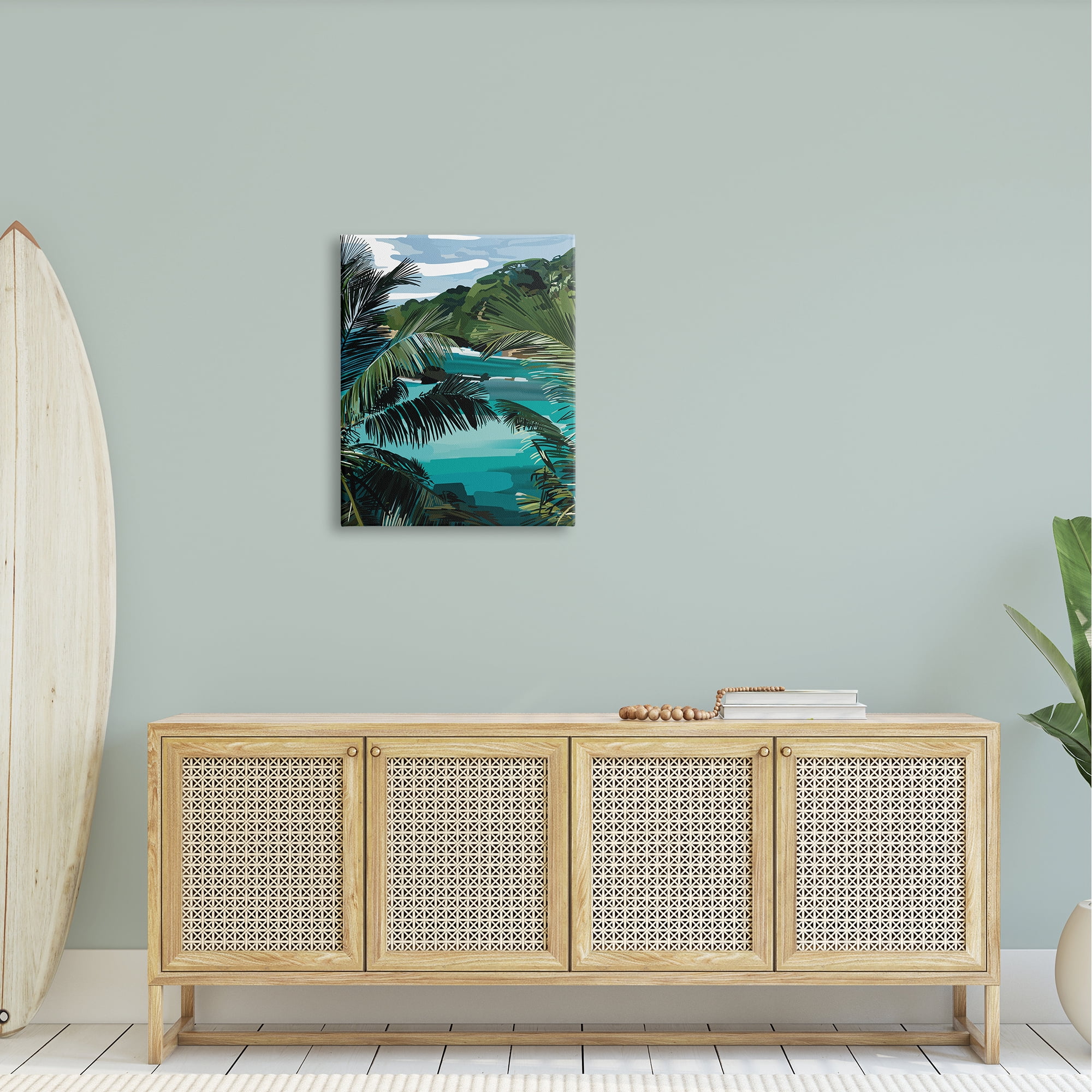 Stupell Industries Tropical Ocean Inlet Lush Palm Tree Hills Graphic Art Gallery Wrapped Canvas Print Wall Art, Design by Amelia Noyes