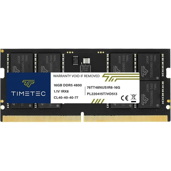 Timetec 16GB DDR5 4800MHz PC5-38400 Unbuffered Non-ECC 1.1V CL40 1Rx8 Single Rank 262Pin SODIMM Laptop Memory RAM Module Upgrade (16GB)