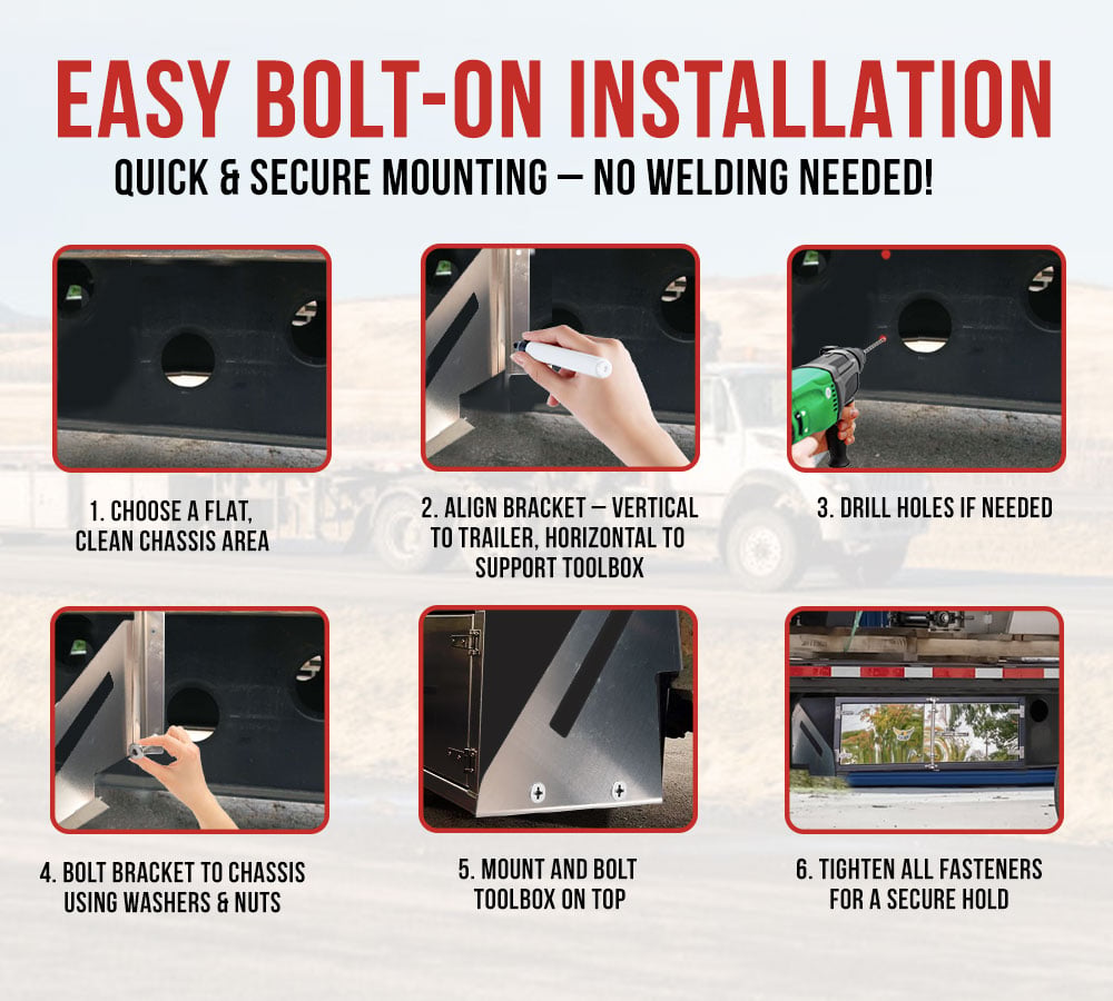 thumbnail image 3 of Aluminum Mounting Brackets for Flatbed and Stepdeck Trailer Toolbox - 24" x 24" Bolt-On, Weather Resistant Underbody Truck Tool Box Mounting Kit - 1 Pair, 3 of 17
