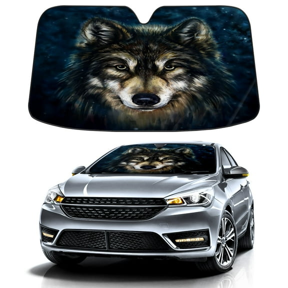 Car Windshield Sun Shade Funny for Car Front Window Oil Painting Wolf Hipster Foldable Car Sunshade Windshield | Vehicle Car Sun Visor UV Rays &Heat Blocker Covers Auto Window Protector