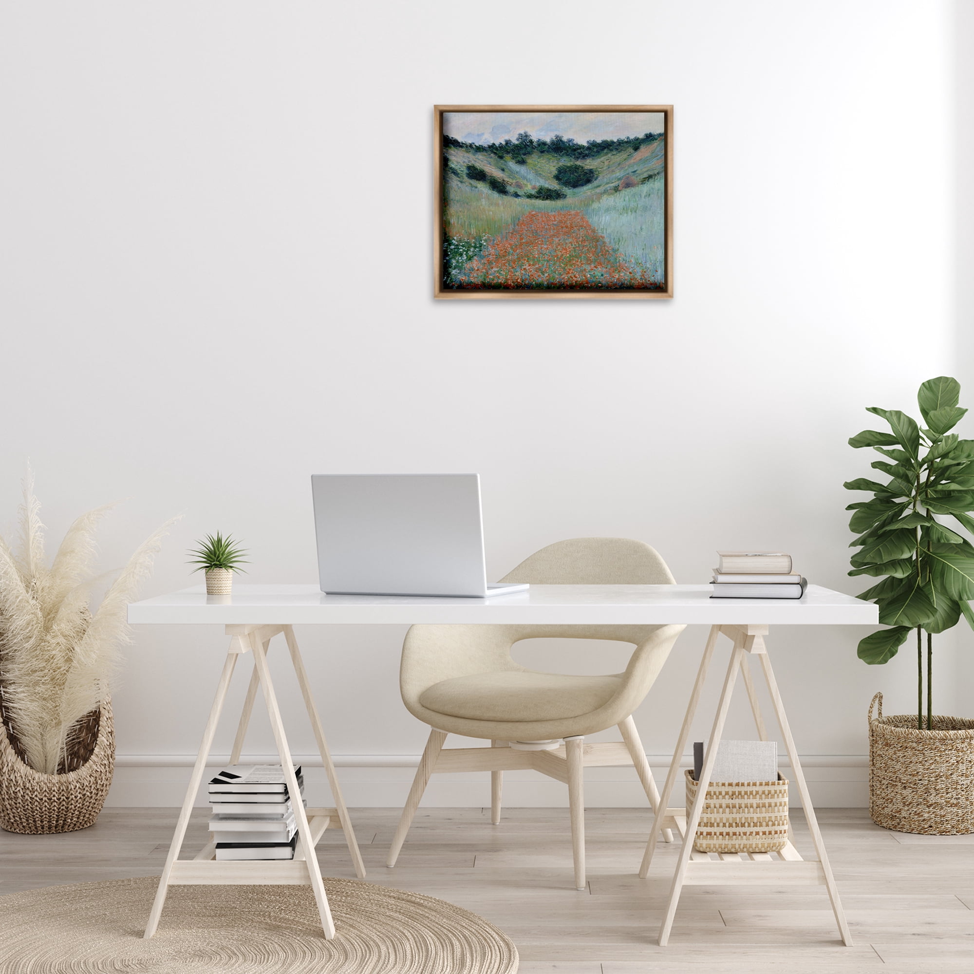 Stupell Industries Classic Poppy Field in Hollow Landscape & Nature Painting Brown Floater Framed Canvas Art Print Wall Art, 21 x 17