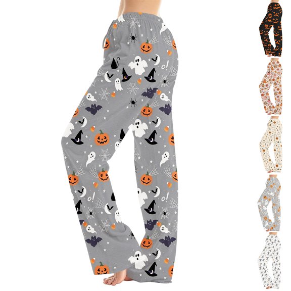 Women's Halloween Themed Pajama Pants Relaxed Fit Long Trousers Soft Loungewear For Nightwear L
