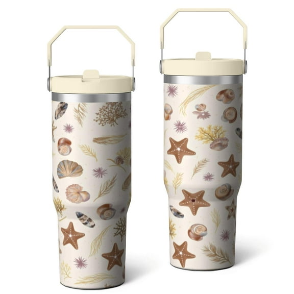 Tumbler with Handle 30oz Vacuum Insulated Flip Straw Insulated Travel Cups Gifts for Best Friend Travelers Starfish Cup for Birthday Christmas