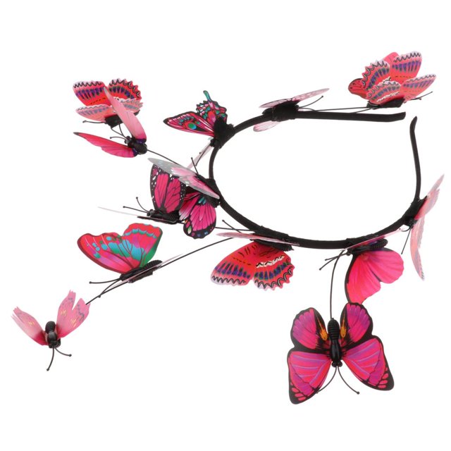 Wweixi Bandeau Couronne Papillon Boho pour Femmes Mariage Fête Bal Bandeau Rose Rouge