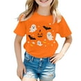 thumbnail image 2 of Big Pumpkin Skeleton Bat Ghost Pumpkin Boys Tops Kids Short Sleeve Shirt Trendy Casual Tee Boys Base Layer Clothes Orange Size 12-13T, 2 of 3