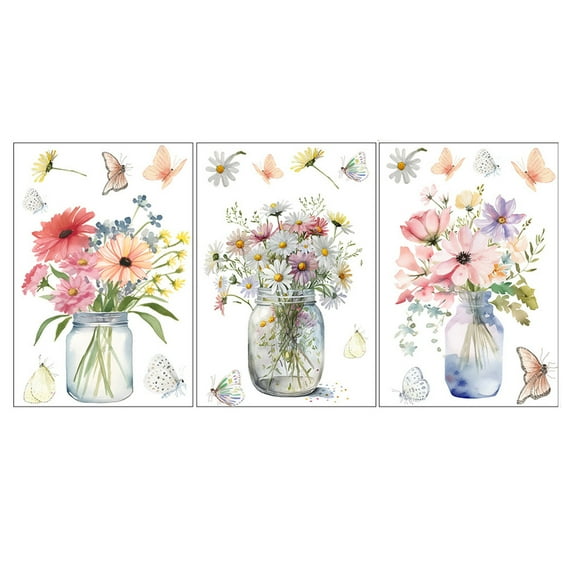 Wovilon Flower Window Stickers Vase Potted Plants PVC Self-Adhesive Window Clings Wall Decor Decals For Bedroom Living Room Window Stairway Showcase Home Decorations