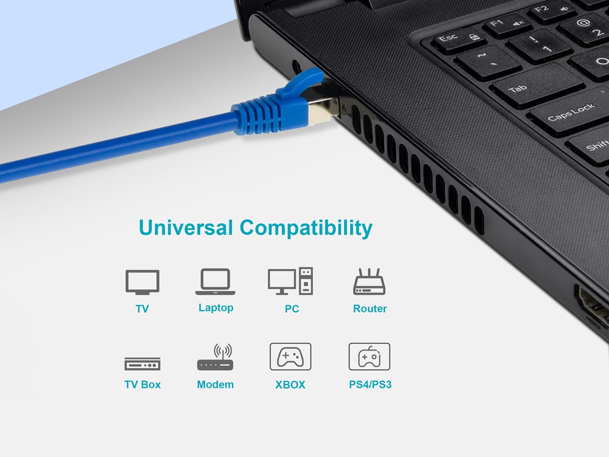 Monoprice Cat8 Patch Cable - 20 Feet - Blue | Double Shielded (S/FTP), 28AWG, 2GHz, 40G, Pure Bare Copper, Snagless RJ45, Ethernet Cable