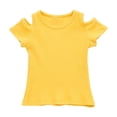 thumbnail image 2 of SGFCWSX T-Shirt for Girls, Solid Knitted Off Shoulder Short Sleeve Crewneck Summer Soft Tee Yellow 3-4T, 2 of 9