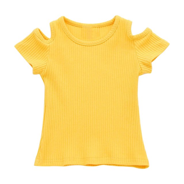 Posijego T-Shirts pour Filles Épaules Dénudées Manches Courtes Col Rond Décontracté Mignon pour Petites Filles