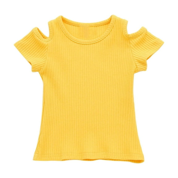 Timegard Toddler Girls Clothes Baby Cold Shoulder Solid Color Ribbed Comfy Cute Tee Shirts Fashion