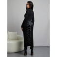 thumbnail image 5 of Black Long Sleeve Turtleneck Fitted Midi Dress With Side Lace-Up Detail, 5 of 5