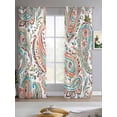 thumbnail image 2 of Paisley Flower Sheer Curtains 63 Inch Length 2 Panels Set for Living Room/Bedroom, Spring Watercolor Floral Leaf Plant Orange Kitchen Curtains Grommet Semi-Sheer Curtains Window Treatments 42"x63"x2, 2 of 7