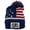Navy/Beige - Beige Patch, variant on USA Cuffed Beanie W/Laser Engraved US Flag & Snowboarder Leatherette Patch - Red/Beige - Beige Patch