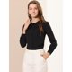 thumbnail image 3 of Blusa de cuello Peter Pan de manga larga con botones suizos para mujer Negro L, 3 of 6