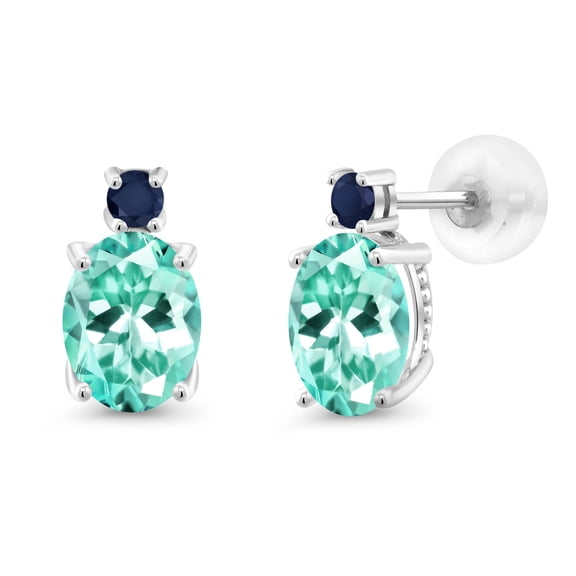 Gem Stone King 14k White Gold Blue Apatite and Blue Sapphire Earrings for Women (2.58Cttw, Gemstone, Oval 8X6MM, Round 2.5MM)