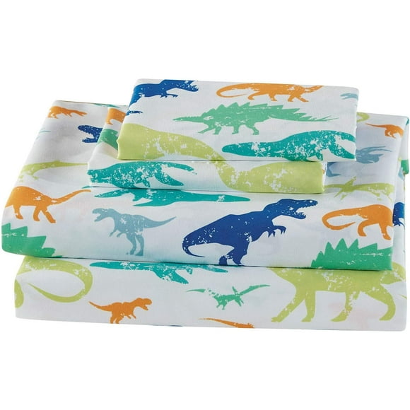 Fancy Linen Sheet Set for Boys/Girls/Teens Kids Dinosaur Dino World Vintage Green White Orange Blue New (Twin)