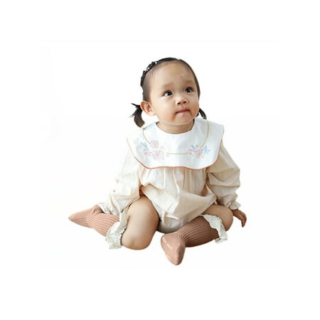 

Toddler Baby Girls Lace Princess Socks Ribbed Knit Solid Color Anti-slip Medium Tube Stockings Turn Cuff Ruffle Floor Hosiery