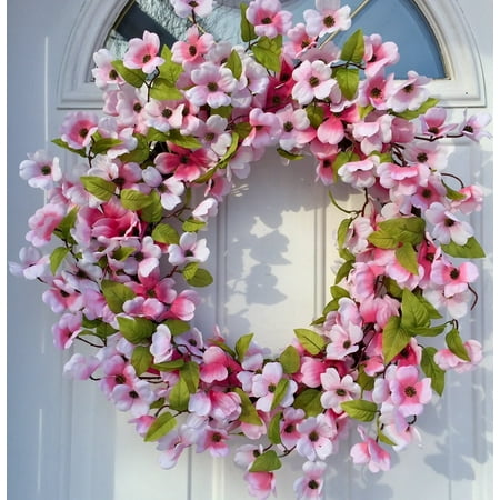 Indoor Wreaths Stellar Performance Pink Dogwood Wreath Indoor and Outdoor Wreath Front Door Decoration ()