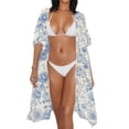 thumbnail image 2 of Xoenoiee Blue Peony Flower Pattern Cardigan for Women Short Sleeve Lightweight Kimono Cardigan Loose Fit Beach Cover Up 2026 Summer Clothes, 2 of 7