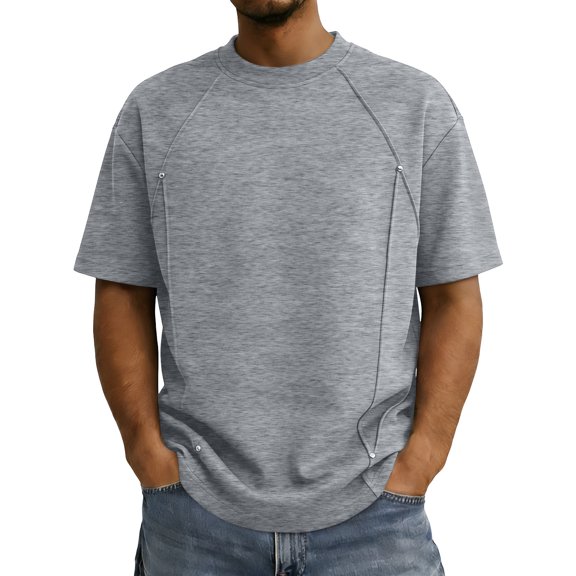 Timoontee Men's Solid Color Short Sleeve Round Neck Casual Fashion T-Shirt Gray M