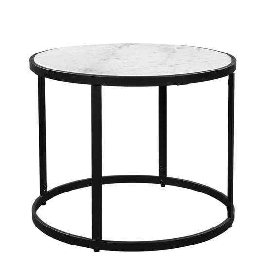 23 Inch Side End Table- Modern Round White Natural Marble Top- Iron Frame