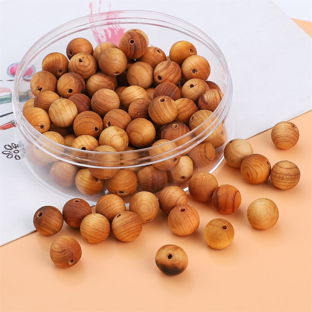 Namzi 100pcs Wooden Beads for Crafts Vintage Wood Bead for Necklace Bracelet Hair DIY Craft Handmade Decor-W01