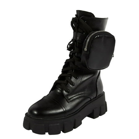 

Stamens Stylish Platform Boots with Small Pocket Women Lace Up Round head Boots Stylish Platform with Small Pocket Lace Up Round head Boots Women for Autumn Boots(38 Black)