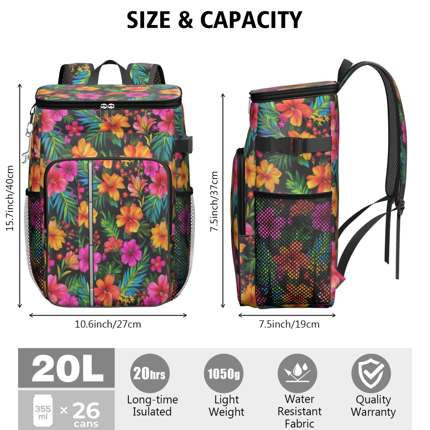Travel Cooler Bag - Pioneer Flower Camping Beer Cooler Backpack with Bottle Opener- Waterproof Insulated Picnic Backpacks - Cooler Bag for Beach