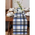 thumbnail image 4 of Black Blue Grey Plaid Burlap-Cotton Table Runner 108 Inches Long,Simple Check Stripes Lines Country Farmhouse Table Runners,Outdoor Dining Tablecloths Decor for Baby Shower Party Wedding 13x108, 4 of 9