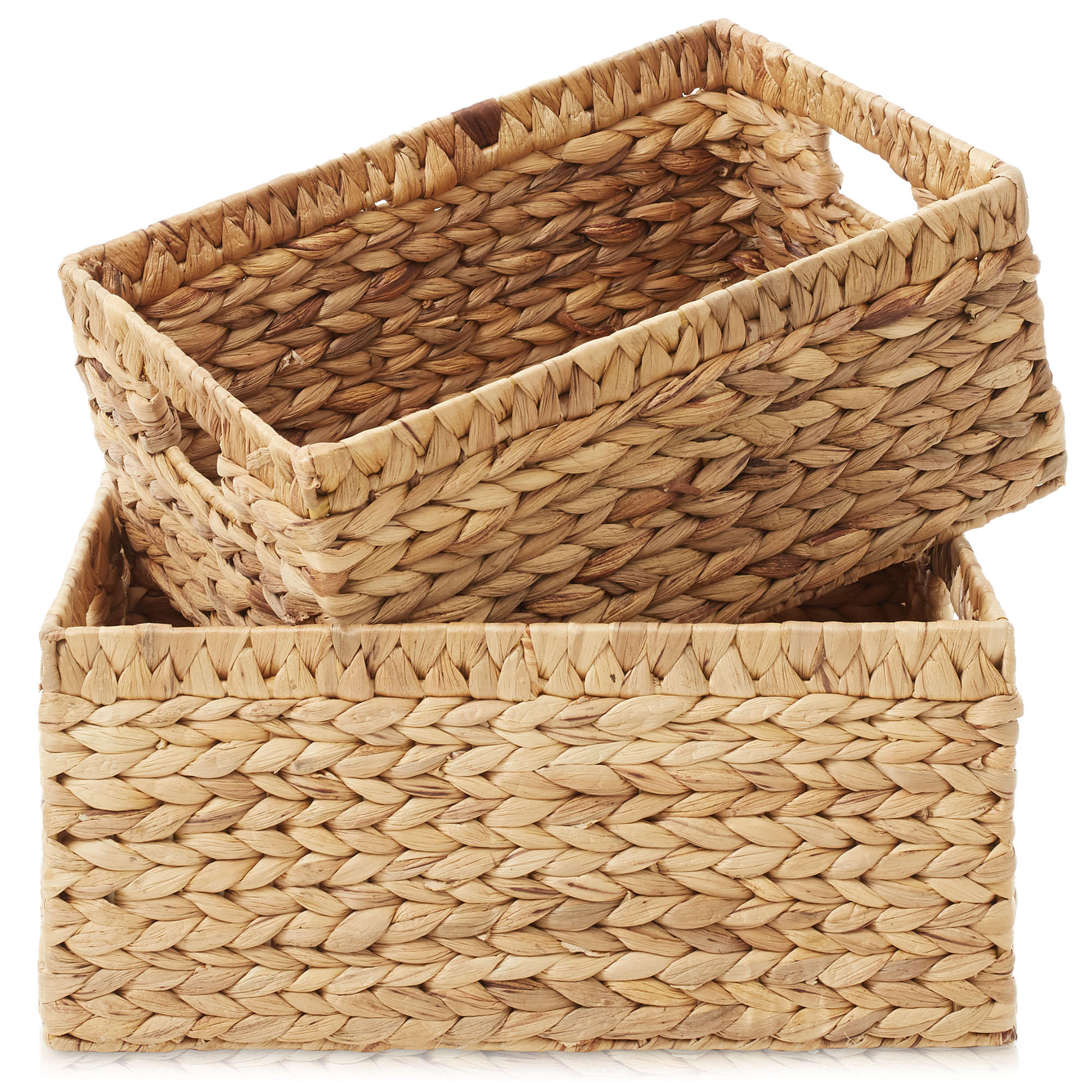 Casafield Water Hyacinth Storage Basket Set with Handles - 1-Jumbo, 1-Large Woven Organizers for Bathroom, Laundry, Pantry, Office, Shelves