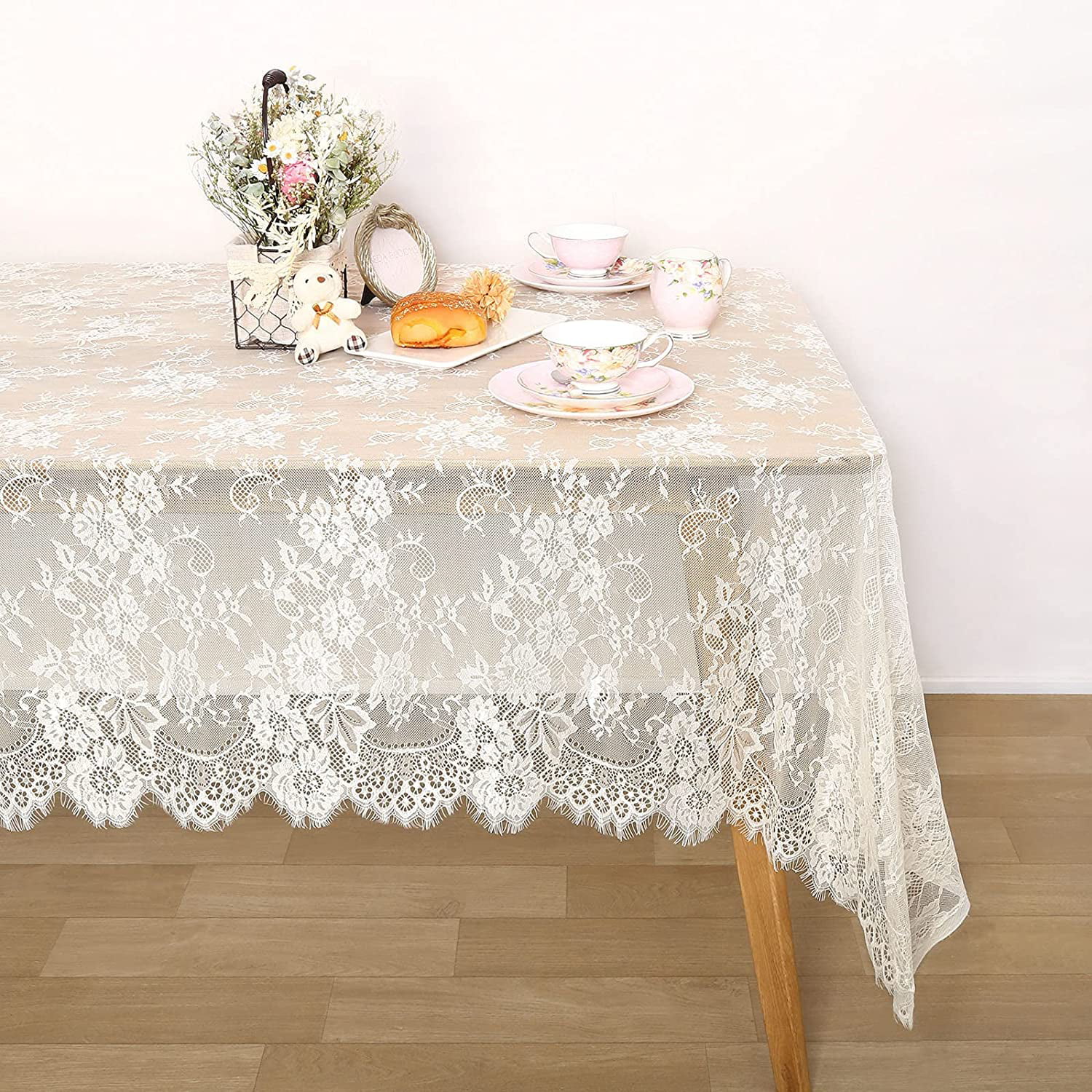 White Vintage Tablecloth Lace Table Cloth Doilies Wedding Valentines Day Decor 