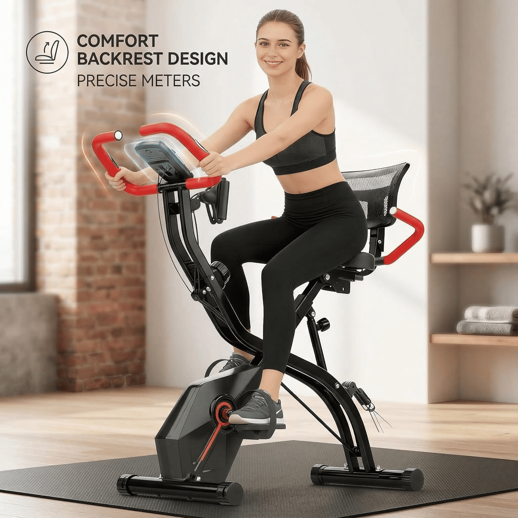 USLIM 5-in-1 Foldable Exercise Bike for Home, Indoor Fitness Bike with 16-Level Magnetic Resistance, 6.6 lb Flywheel, 300 lb Capacity