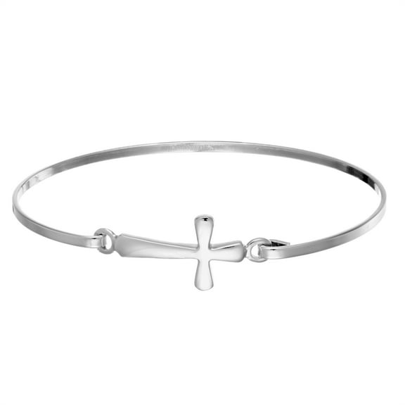 Silverly Women's 925 Sterling Silver Thin Crucifix Cross Stackable Bangle Bracelet