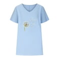 thumbnail image 5 of WREESH Women's Summer Cotton Linen T-Shirt Loose Fit V-Neck Short Sleeved Graphic Top Blue, 5 of 6