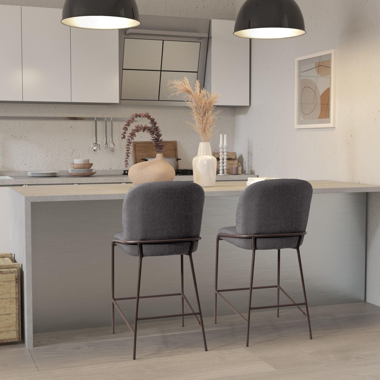 CorLiving Blakeley Modern Upholstered Indoor Counter Height Bar Stool with Metal Legs – Sold Individually