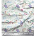 thumbnail image 1 of Soimoi White Heavy Satin Fabric Unicorn & Floral Print Fabric by the Yard 54 Inch Wide, 1 of 3