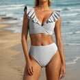 thumbnail image 2 of MGDXOX Womens High Waisted Bikini Sets Tummy Control V Neck Swimsuits Two Piece Full Coverage Cute Ruffle Bathing Suit White L, 2 of 7