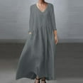thumbnail image 2 of MIUOWANP Vacation Dresses for Women 2024 Womens Spring And Summer V-Neck Solid Cotton And Linen Casual Pocket Long Sleeved Dress On Sale,Size S Gray, 2 of 7