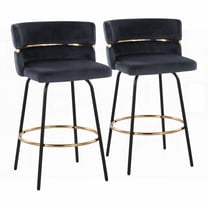 Set of 2 Contemporary Black Metal & Velvet Counter Stools with Gold Footrest by LumiSource